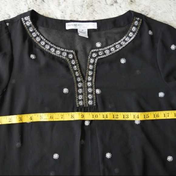 BLACK BEACH COVER UP  CRUISE WEAR & CO Embroidered Embellished Excellent conditi - Picture 8 of 8